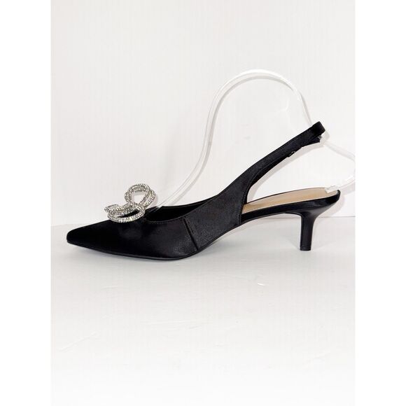 BCBGeneration Donna Pump Slingback Kitten Heel Rhinestone Bow Black Formal Sz 8 - Picture 8 of 16
